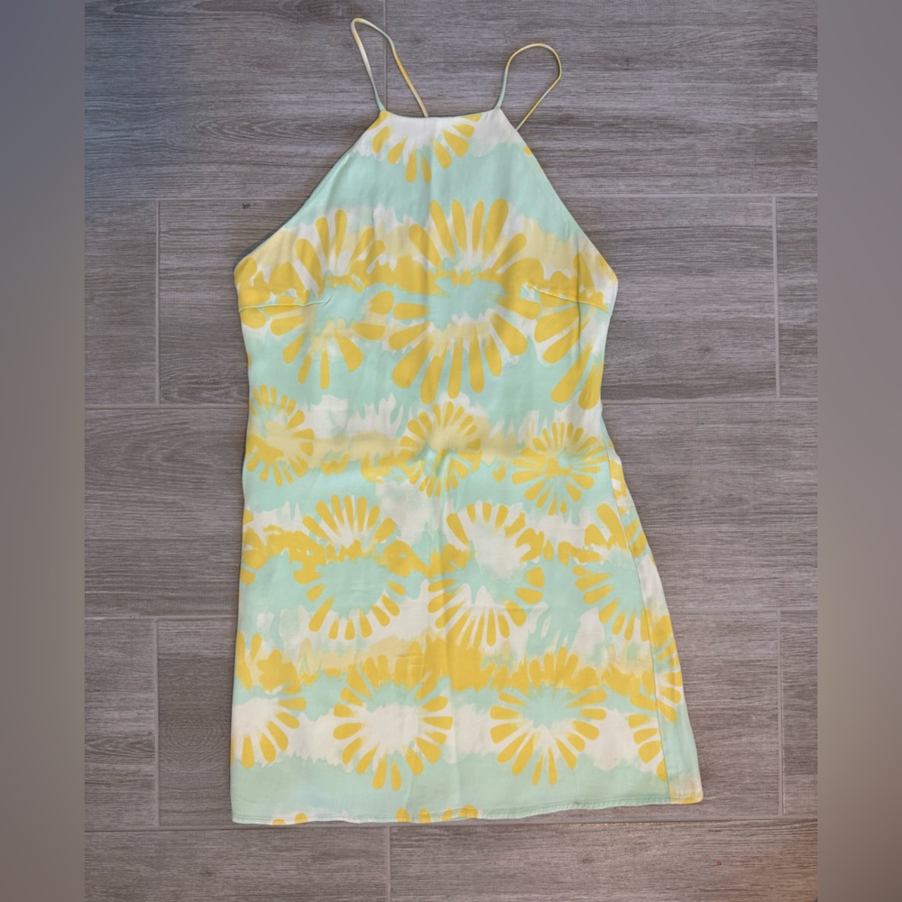 Zara Mini Dress with Open Back - Yellow and Blue - Size S